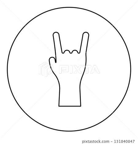 Symbol heavy metal rock male hand gesture sign icon in circle round black color vector illustration image outline contour line thin style 131840847