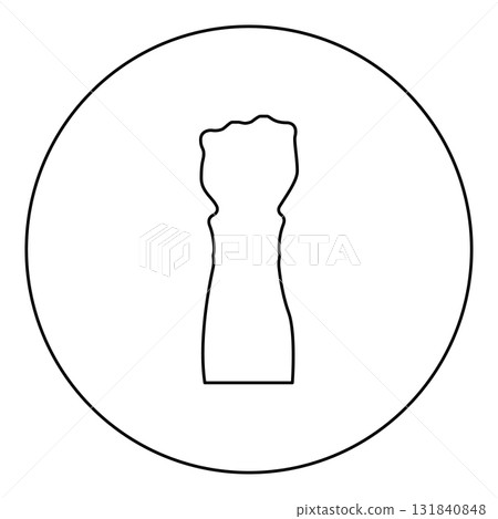 Fist protest concept arm hand raised in clenched in up icon in circle round black color vector illustration image outline contour line thin style 131840848
