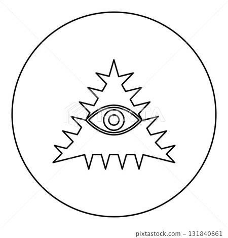 Mason symbol occult emblem of masonic Illuminati triangle all seeing eye of vision providence sacred sign in pyramid in triangle secret concept icon in circle round black color vector illustration Mason symbol occult emblem of masonic Illuminati triangle all seeing eye of vision providence sacred sign in pyramid in triangle secret concept icon in circle round black color vector illustration 131840861