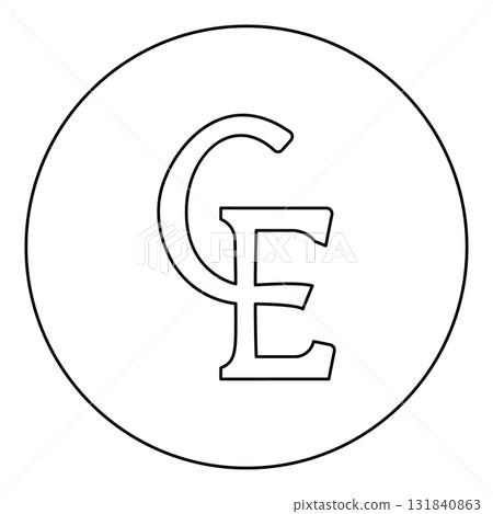 ECU European Currency Unit symbol euro-currency sign euro currency icon in circle round black color vector illustration image outline contour line thin style 131840863