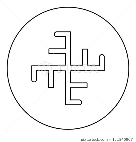 Heavenly cross symbol sign slavic pagan icon in circle round black color vector illustration image outline contour line thin style 131840907