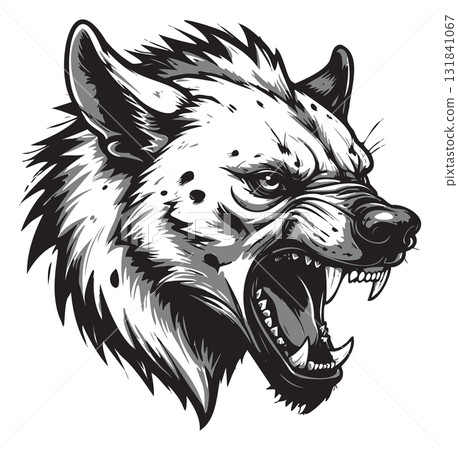 Hyena head snarling displaying aggression vector illustration 131841067