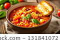 Minestrone soup bowl with vegetables and pasta 131841072