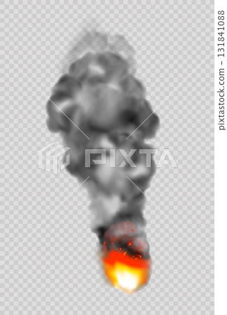 Fire realistic smoke. Fiery hot blaze. Burn smog effect. Black fume on transparent. Bonfire light. Hot ignite. Explosion gas cloud flow. Dark trail. Wildfire flame. Vector combustion isolated element Fire realistic smoke. Fiery hot blaze. Burn smog effect. Black fume on transparent. Bonfire light. Hot ignite. Explosion gas cloud flow. Dark trail. Wildfire flame. Vector combustion isolated element 131841088