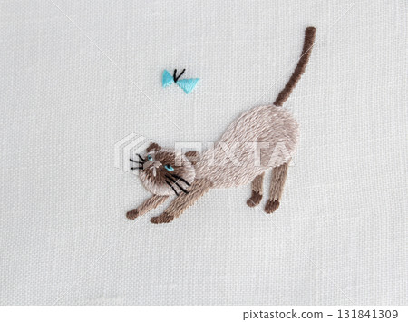 Butterfly and Siamese cat embroidery 131841309