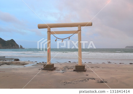 宇原海岸(千葉縣勝浦市)上的白色鳥居 宇原海岸(千葉縣勝浦市)上的白色鳥居 131841414