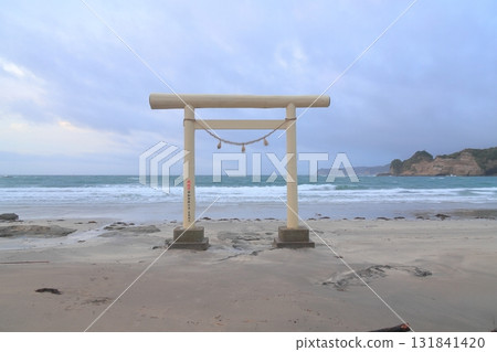 宇原海岸（千葉縣勝浦市）上的白色鳥居 131841420