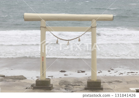 宇原海岸(千葉縣勝浦市)上的白色鳥居 宇原海岸(千葉縣勝浦市)上的白色鳥居 131841426