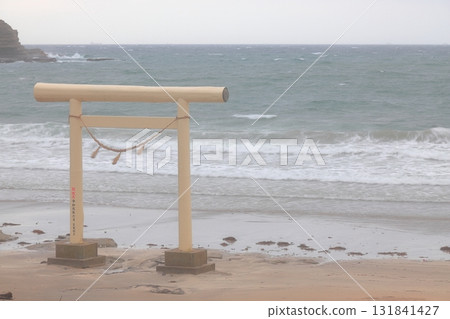 宇原海岸（千葉縣勝浦市）上的白色鳥居 131841427