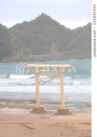宇原海岸（千葉縣勝浦市）上的白色鳥居 131841434