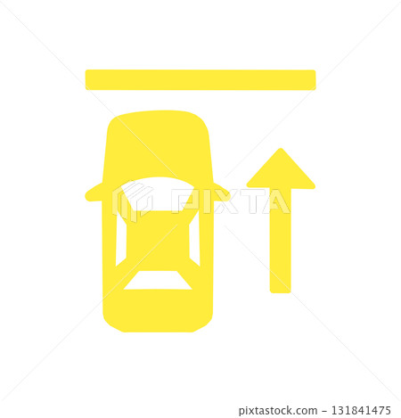Yellow icon representing parking/entry with an upward arrow and a car viewed from above 131841475