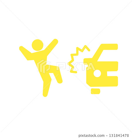 黃色象形圖示代表汽車與行人碰撞 131841478