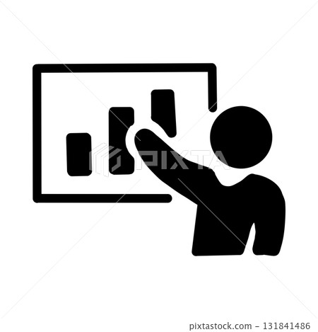 Business presentation pictogram icon pointing to a bar graph Business presentation pictogram icon pointing to a bar graph 131841486