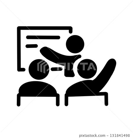 象形圖示代表會議或訓練課程中的演示，參與者舉手 131841498