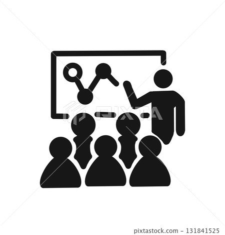 圖標代表研討會或培訓課程,其中講師和觀眾透過線圖進行解釋 圖標代表研討會或培訓課程,其中講師和觀眾透過線圖進行解釋 131841525