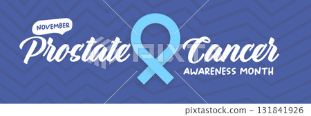 November Prostate cancer awareness month banner with blue ribbon icon. Blue November is prostate cancer awareness month. Movember mens health month poster and wide banner November Prostate cancer awareness month banner with blue ribbon icon. Blue November is prostate cancer awareness month. Movember mens health month poster and wide banner 131841926