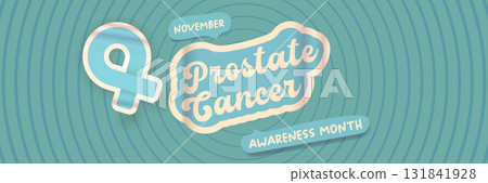November Prostate cancer awareness month banner with blue ribbon icon. Blue November is prostate cancer awareness month. Movember mens health month poster and wide banner 131841928