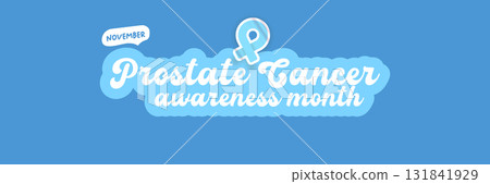 November Prostate cancer awareness month banner with blue ribbon icon. Blue November is prostate cancer awareness month. Movember mens health month poster and wide banner 131841929