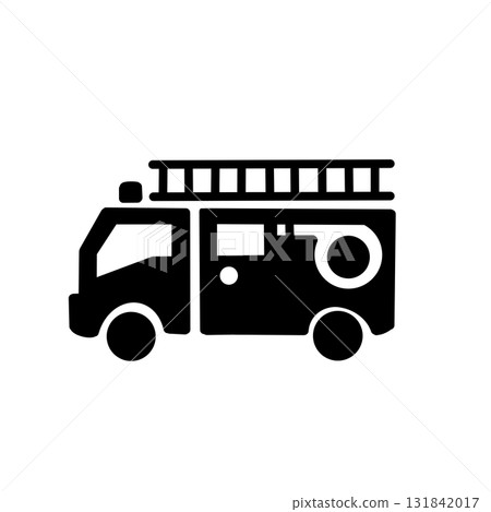 帶有軟管吊架的消防車(泵車)的單色象形圖標 帶有軟管吊架的消防車(泵車)的單色象形圖標 131842017