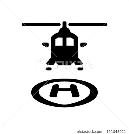 Helicopter and heliport (H mark) monochrome pictogram icon Helicopter and heliport (H mark) monochrome pictogram icon 131842021