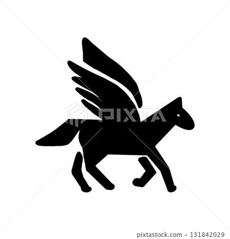 飛馬座的單色剪影圖標，飛馬座是一種有翅膀的幻想生物 131842029