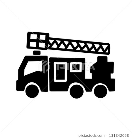 Monochrome pictogram icon of a fire engine/rescue vehicle with a ladder 131842038