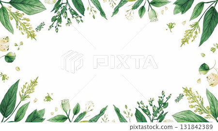 淡綠色水彩葉子。背景材料。 131842389