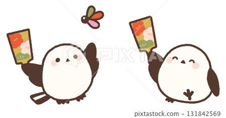 兩隻長尾山雀旋轉羽毛的簡單插圖 131842569