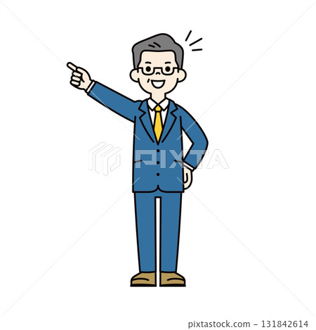 一個簡單的全身向量插圖，描繪了一位年長的男性總統向自己的目標挑戰 131842614