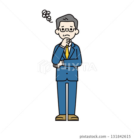 一個簡單的全身向量插圖,描繪了一個老年男性總統雙臂交叉思考的樣子 一個簡單的全身向量插圖,描繪了一個老年男性總統雙臂交叉思考的樣子 131842615