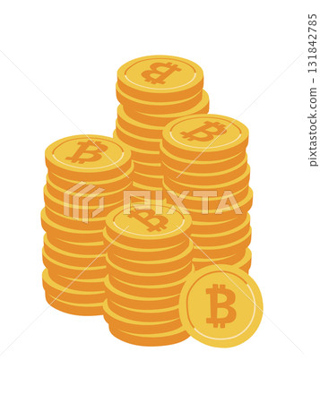 Illustration of stacked Bitcoin coins 131842785