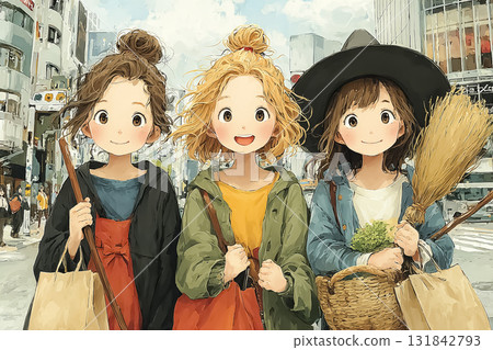 美遊系列：魔女美遊和她的朋友在城市裡等紅綠燈 131842793