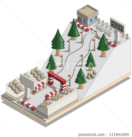 Ski slope. Isometric. Isolated on white background.Vector illustration. 131842909