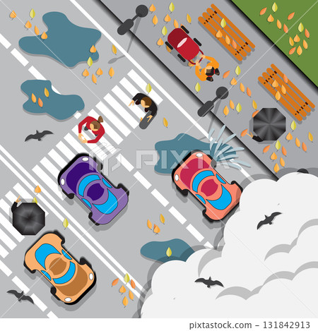 Autumn landscape. Street. View from above. Vector illustration. Autumn landscape. Street. View from above. Vector illustration. 131842913