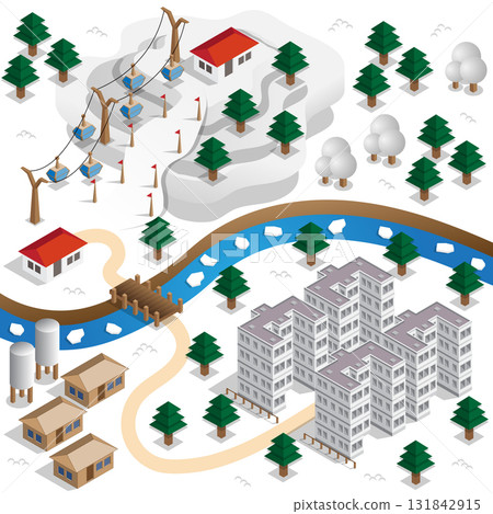 Ski resort. Vector illustration. Isometric. 131842915