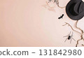Minimal spooky Halloween background with bats, spiders, and witch hat. Top view. 131842980