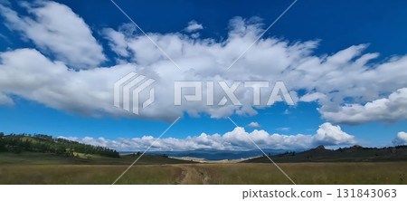 Big White Clouds Over Baikal Steppe Landscape 131843063