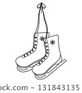 An isolated pair of winter sports shoes for doodle-style speed skating competitions 131843135