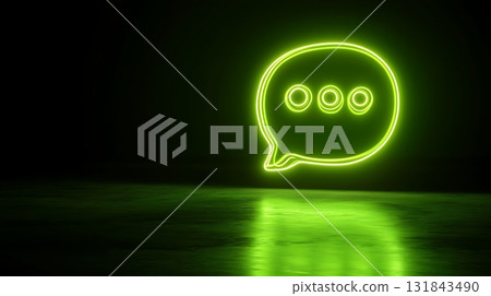 Neon Green Speech Bubble with Ellipsis on Dark Background 131843490