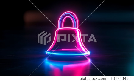 Vibrant Neon Bell Icon in Pink and Blue Hues Vibrant Neon Bell Icon in Pink and Blue Hues 131843491