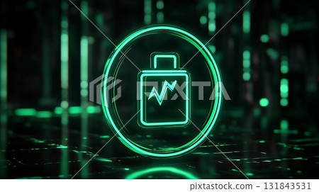 Glowing Battery Icon with Charging Symbol Representing Energy and Power 131843531