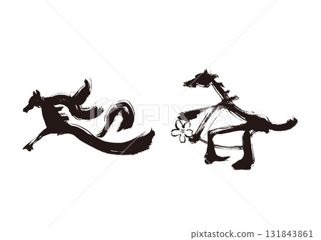 新年水墨風格馬毛筆插圖新年賀卡材料 131843861