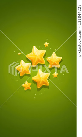 Five golden star icons, glowing, rating, feedback, green background, cheerful, digital art 131844225