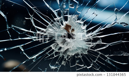 broken window. glass broken in cracks abstract background. 131844365