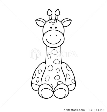 Cute Cartoon Giraffe Vector Illustration. This simple outline drawing is perfect for coloring books, childrens designs, educational materials, nursery decorations and baby products. 131844448