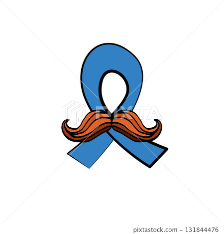 Blue ribbon with moustache symbol of november mens health month. Doodle style Blue ribbon and moustache isolated on white background. Sticker , label and icon of prostate cancer awareness Blue ribbon with moustache symbol of november mens health month. Doodle style Blue ribbon and moustache isolated on white background. Sticker , label and icon of prostate cancer awareness 131844476