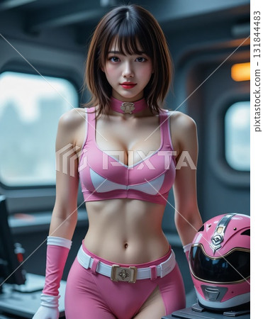 基地裡身穿粉紅色和白色服裝的戰隊女主角 131844483