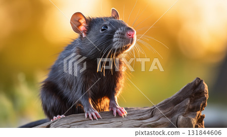 rat cautiously peeking out of the grass 131844606