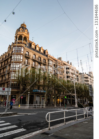 Historic buildings under the clear sky and morning glow in San Sebastian, Spain Historic buildings under the clear sky and morning glow in San Sebastian, Spain 131844686