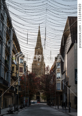 Historic buildings under the clear sky and morning glow in San Sebastian, Spain 131844689